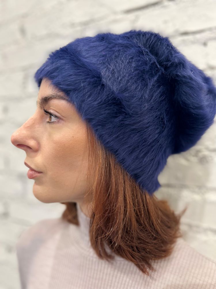 CAPPELLO AUTUNNO/INVERNO DONNA BLU NAVY ANGORA BEANIE ALPACA KOPKA